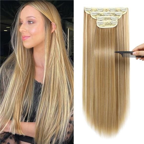 20" Straight Long 4 PCS Set Thick Clip in on Hair Extensions Medium